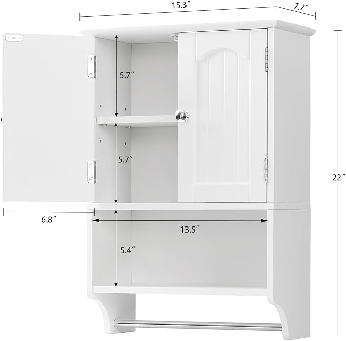 Medicine Cabinet with Adjustable Shelves and Towel Rack, Wall Mounted Bathroom Cabinet Over the Toilet Storage for Bathroom, Living Room, White
