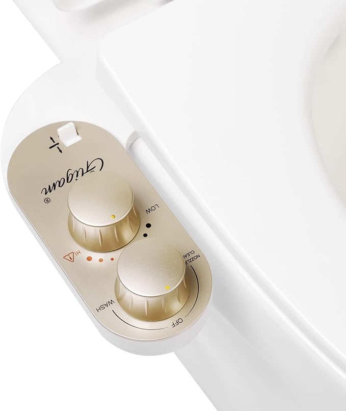 GLIGAM Hot and Cold Bidet Attachment for Toilet Seat, Warm Water Bidet | Ultra-Slim Bidet- Non-Electric with Self Cleaning Nozzles, Leak Proof, Adjustable Pressure Control & Angle Controls