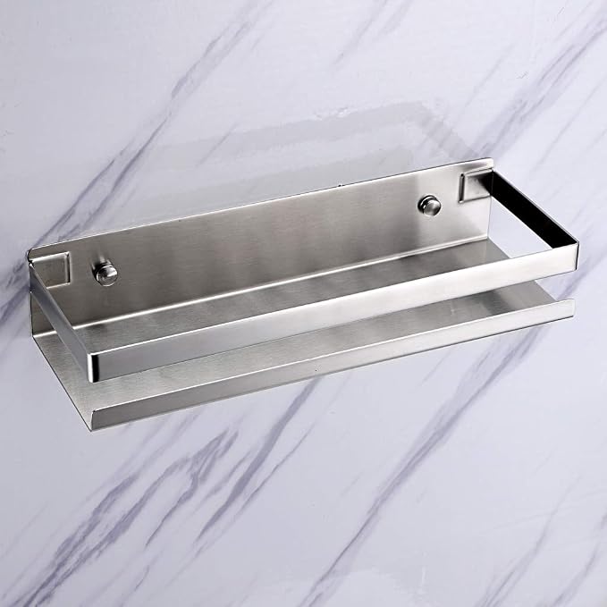 OwnMy 12 Inch Bathroom Shower Shelf Stainless Steel Wall Shower Caddy Rack | Wall Mount Shower Wall Caddy, Metal Floating Shower Shelves, Kitchen Wall Shelf, Bathroom Corner Rectangular Shelf, Silver