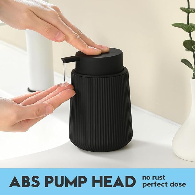 YAUKPH Striped Liquid Hand Soap Dispenser Black | with Leak-Proof Pump for Bathroom and Kitchen Countertop 11oz