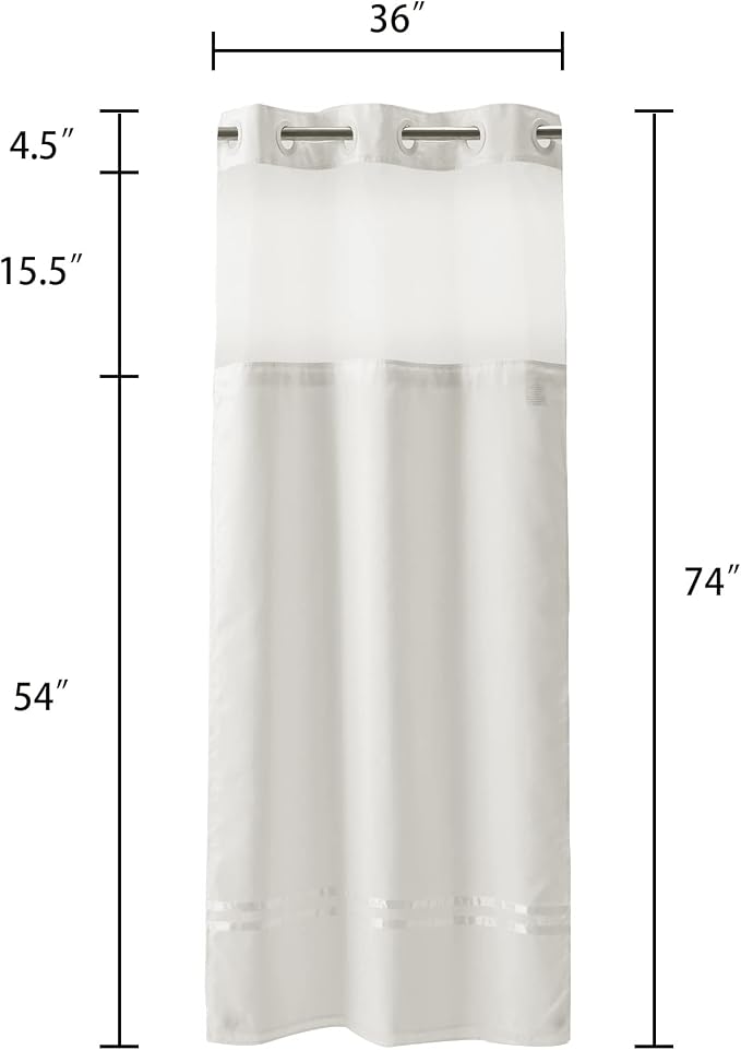 River Dream Stall Shower Curtain with Snap in Liner,No Hooks Needed Shower Curtain for Bathroom,Hotel Grade,Machine Washable,36" W×74" H,White,with White Stripe and Magnets