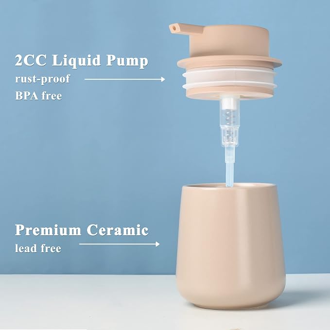 BosilunLife Ceramic Soap Dispenser - Dish Soap Dispenser for Bathroom 12Oz | Refillable Liquid Hand Wash Dispenser for Essential Oil, Lotion Soap, Khaki