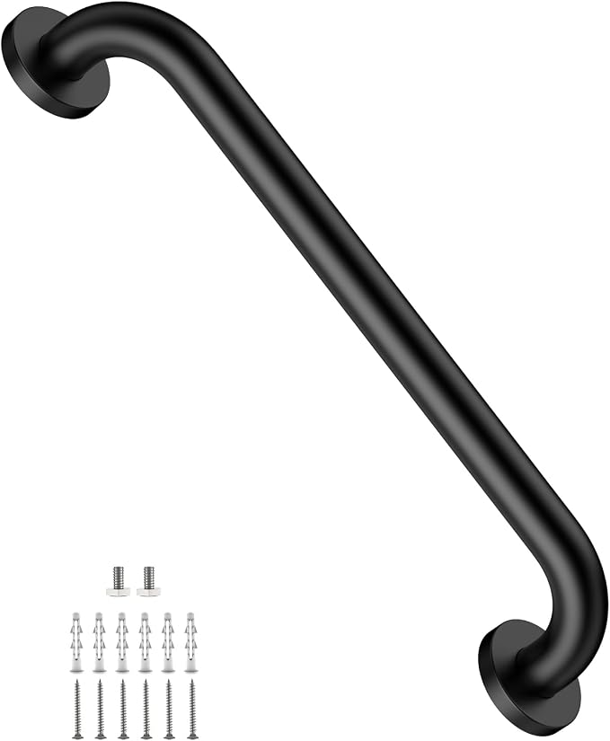 ZUEXT 20 Inch Matte Black Stainless Steel Bathroom Shower Grab Bar | Safety Handrail for Shower Toilet Bathtub, Wall-Mounted, Handicap Grab Rail for Seniors Elderly Disabled, 1.25" Diameter