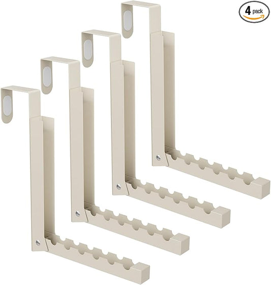 BAKON Over The Door Hanger Folding Clothes Drying Rack, Folding Hanging Coat Rack for Indoor Laundry Room Compact Small Space Foldable Portable Clothing Hanger Hook Collapsible-4 Pack (Beige)