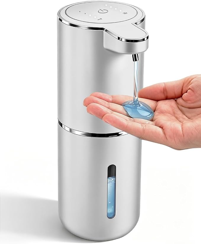 Automatic Soap Dispenser Touchless, Hands-Free, USB Rechargeable Dish Hand Soap Dispenser, 4 Adjustable Volume, Clog-Free for Bathroom Kitchen, Soap Waste Reduction, Easy for Toddlers, Silver