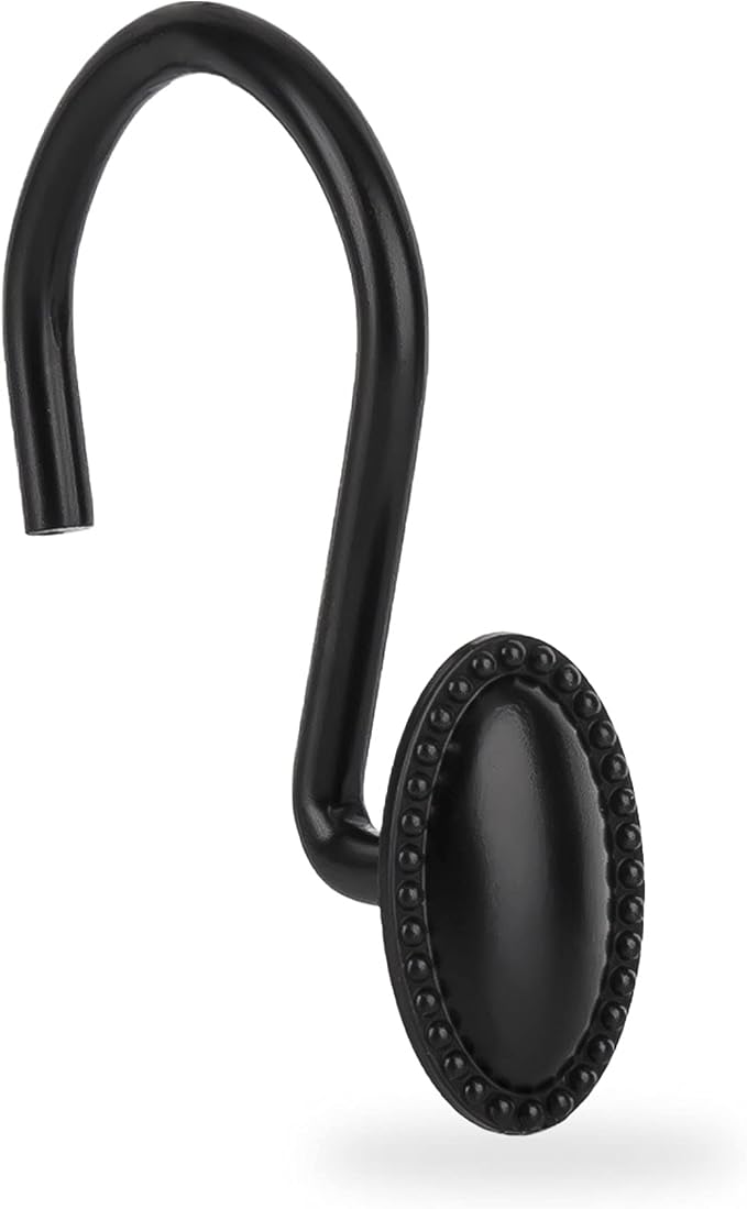 Black Shower Curtain Hooks,12Pcs Heavy Duty Rustproof Zinc | Rust Proof, Heavy Duty, Modern Decorative, Smooth Gliding, Easy to Install, For Shower Curtain and Liner