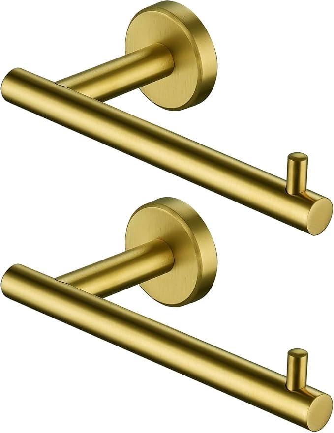 JQK Gold Toilet Paper Holder, 5 Inch Tissue Paper Dispenser, 304 Stainless Steel Thick 0.8mm Wall Mount, Brushed Brass 2 Pack, TPH100-BG-P2
