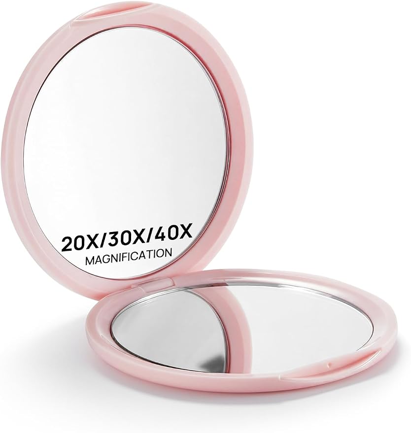 Macaki 1x/30x Compact Magnifying Mirror for Travel and Makeup, 3 in, Pink | Small Mirror for Purse, Portable Makeup Mirror, Dual-Sided Flip, Smooth Plastic & Glass,Purse Essentials