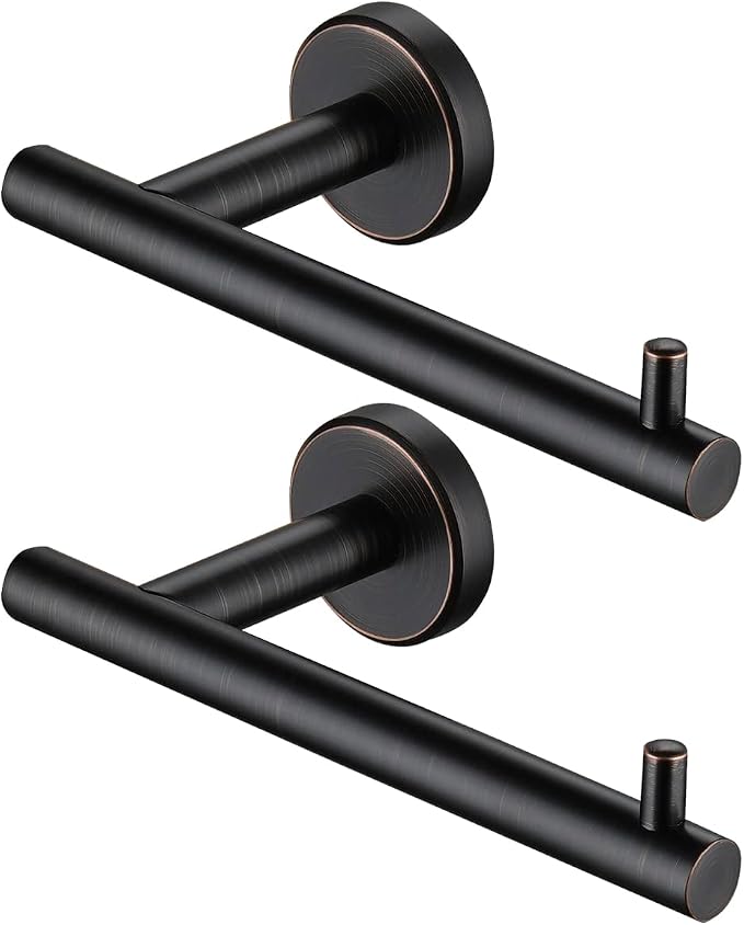 JQK Toilet Paper Holder Oil Rubbed Bronze, 5 Inch 304 Stainless Steel Thick 0.8mm Tissue Paper Dispenser for Bathroom, Hold Mega Rolls Wall Mount 2 Pack, TPH100-ORB-P2
