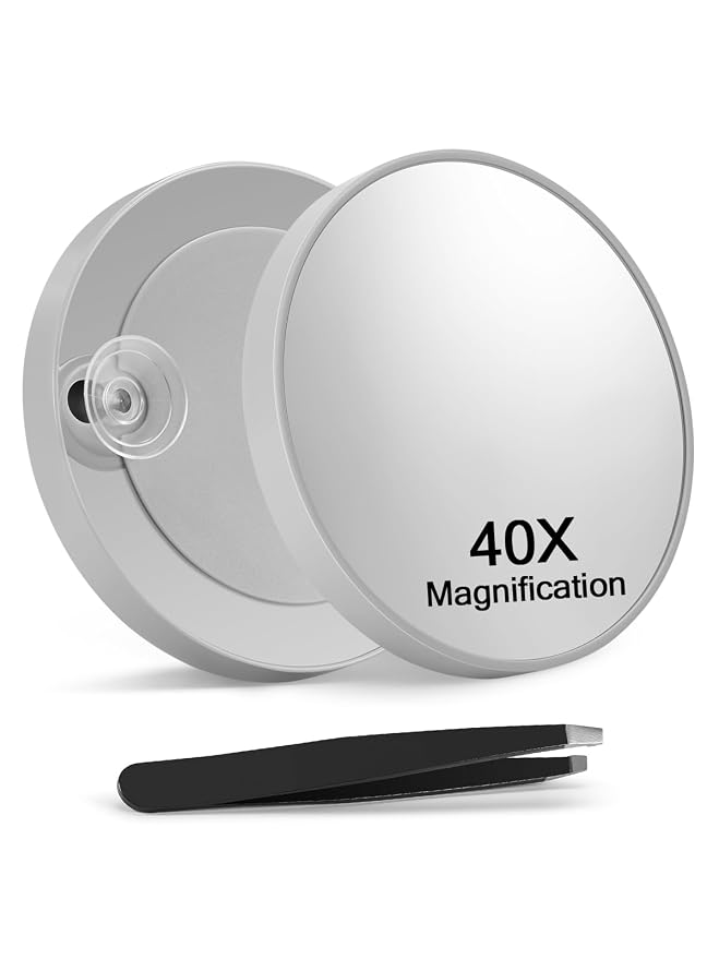 Macaki 40x Magnifying Mirror Suction Cup, Makeup Mirror, 3.5 in, Grey | Comapct Magnifying Mirror, for Bathroom Bedroom Office, Blackheads, Eyeliner, Travel Mirror with Magnification, Tweezers