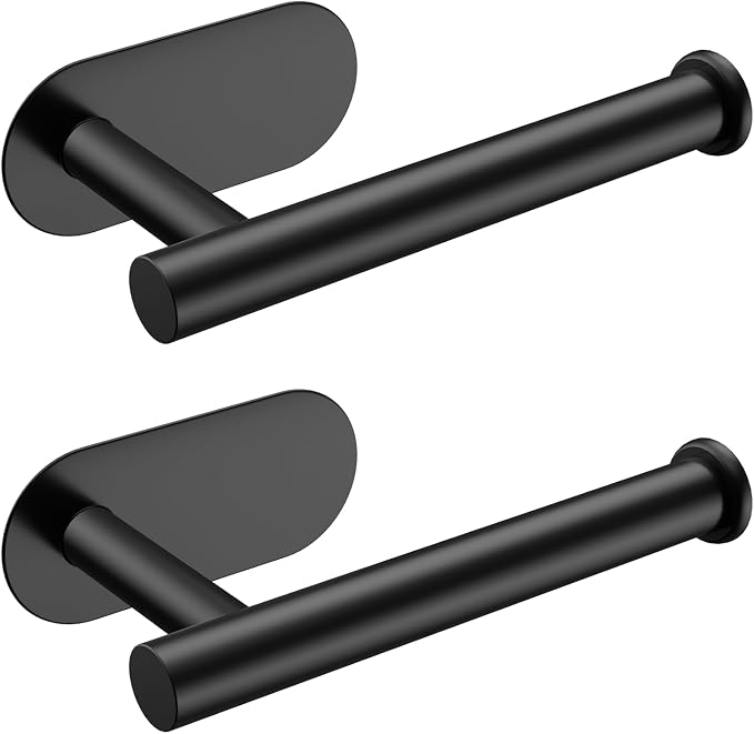 SetSail Adhesive Toilet Paper Holder Wall Mount Matte Black, 2 Packs | No Drill Adhesive,Waterproof and Rustproof Stainless Steel,Wall Mount Design,for Bathroom