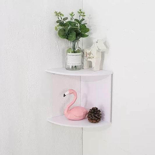 No-Drill Corner Shelf Wall Mount, 2-Tier Thickened 12mm Floating Bookshelf with Hooks, Space-Saving Zigzag Plant Shelf for Bedroom, Living Room, Bathroom, Home Office