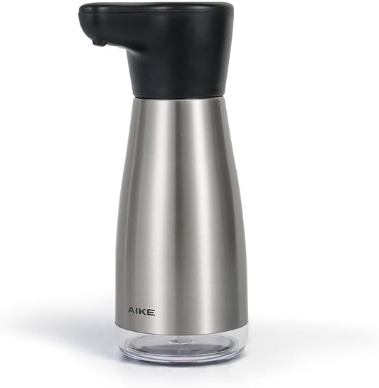 AIKE Magnetic Charging Automatic Liquid Soap Dispenser Stainless Steel 14oz | IPX7 Waterproof for Kitchen Sink and Bathroom,Adjustable 5 Levels Precise Dispense for Dish and Hand Soap,with Clear Window