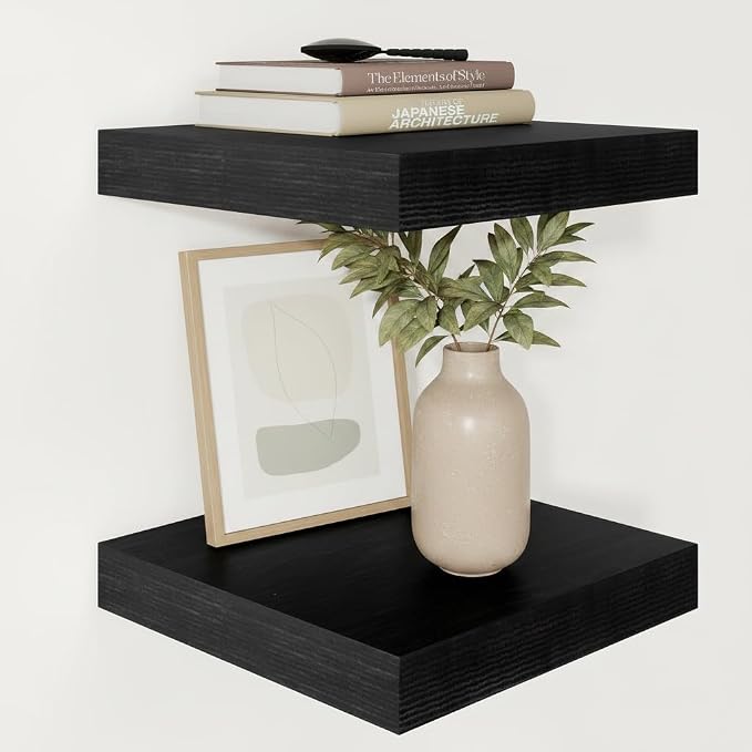 Vivelove Square Floating Shelves 12x12” Set of 2, Black | Easy Install with Hardware, Invisible Brackets, No Sagging, Living Room Display Shelf, 2" Thick，Engineered Wood