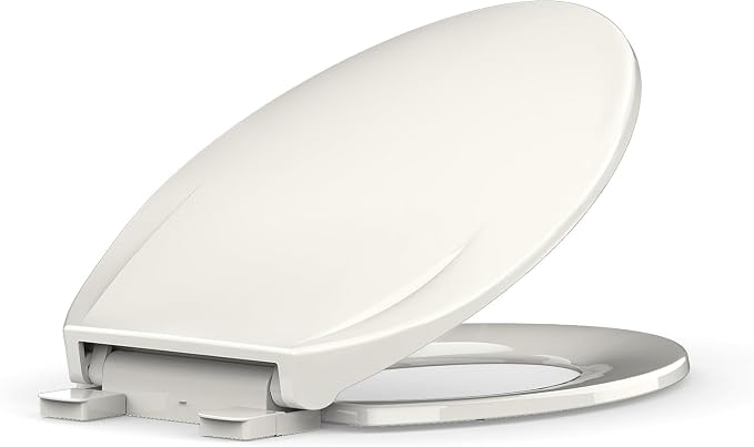 19" Elongated Toilet Seat Slow Close, Biscuit Color Polypropylene Toilet Seat Cover with Never Loosen Durable Lid, Quiet and Easy to Install & Clean