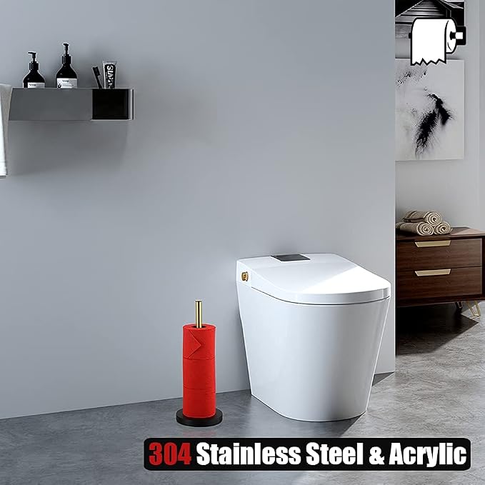 JQK Toilet Paper Storage Stand Gold, 304 Stainless Steel Thicken 0.8mm Tissue Reserve Holder Dispenser for Bathroom, Brushed Gold, TPS180-BG