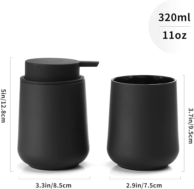 YAUKPH Bathroom Soap Dispenser and Toothbrush Holder Matte Black | Bathroom Accessories Set 2 Piece for Bathroom Countertop Storage and Decor