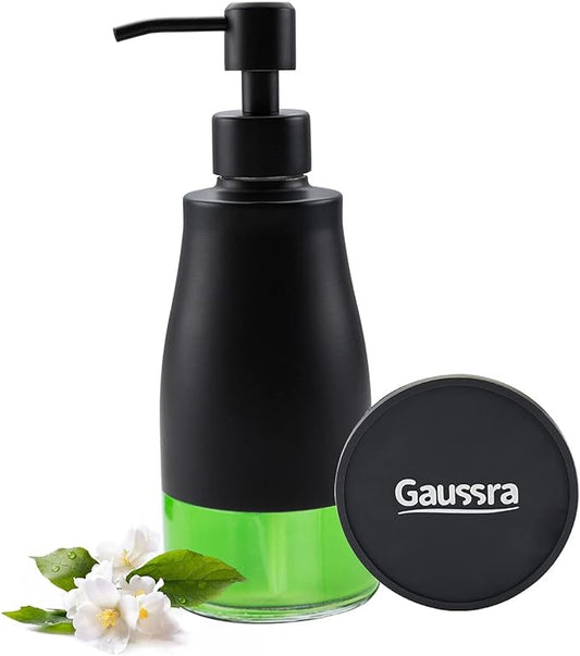 Gaussra Black Soap Dispenser with Coaster and Stickers - 11 OZ / 320 ML | Refillable Lotion Stainless Steel Hand Soap Dispenser for Kitchen Sink, Bathroom Countertop