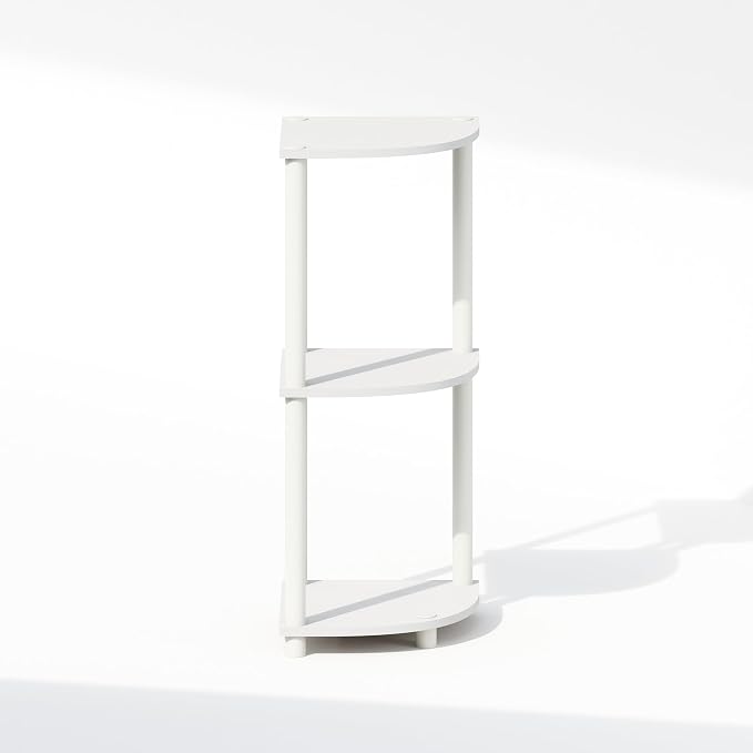 Furinno Turn-N-Tube Corner Shelf, 3-Tier Corner Bookshelf, White | Display Storage Shelves with Open Shelves, for Organization and Storage, Living Room, Home Office, Garage