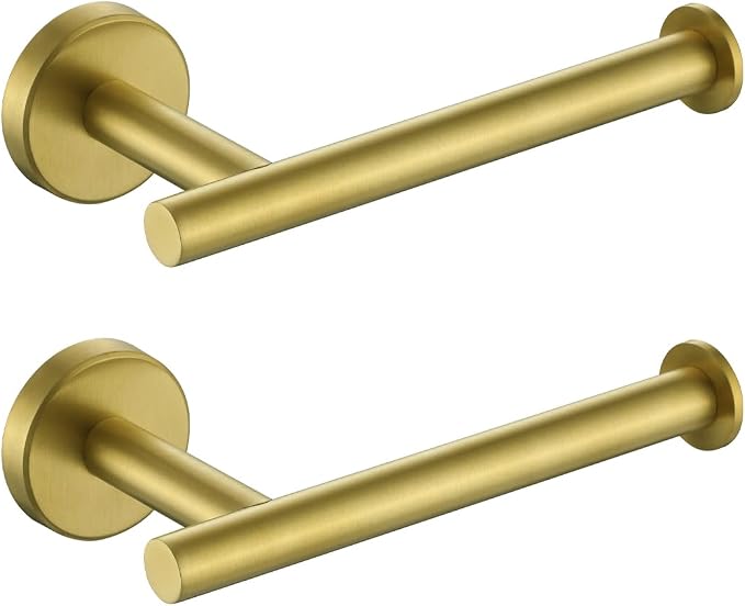 JQK Gold Toilet Paper Holder, 5 Inch Tissue Paper Dispenser, 304 Stainless Steel Thick 0.8mm Wall Mount, Brushed Brass, 2 Pack, TPH120-BG-P2