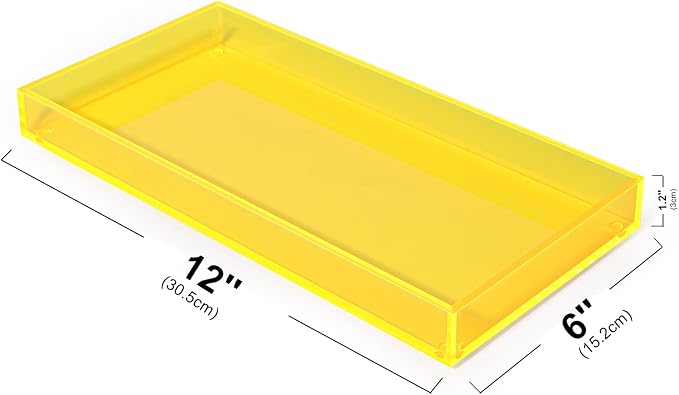 Acrylic Tray for Vanity Makeup Perfume Jewelry 12x6'' Small Decorative Tray for Bathroom Dresser Tops Candle Sink Counter, Neon Yellow