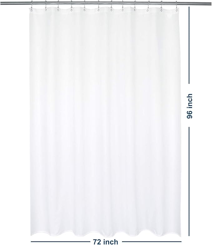 Barossa Design 72x96 Extra Long Fabric Shower Curtain or Liner White | Soft Microfiber Cloth, Waterproof, Hotel Quality, Machine Washable, 72W x 96H for Bathroom