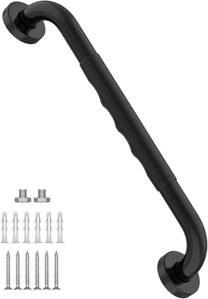 24 Inch Shower Grab Bar Anti Slip Rubber Grip, Munzong Black Bar for Toilet | Stainless Steel Bathroom Grab Bar Bathroom Balance Bar Safety Handrail Support Handicap Injury Elderly Senior Assist Bath