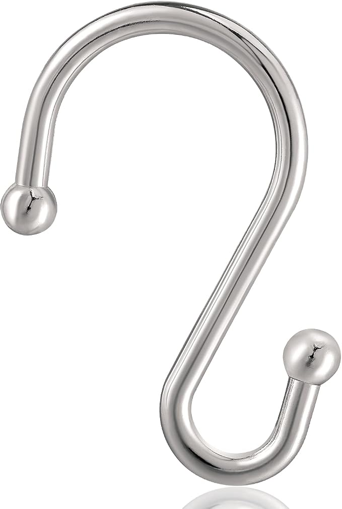 Nickel Shower Curtain Hooks, Rust Proof Shower Curtain Rings for Bathroom, Set of 12 CHICTIE Silver S Shaped Decorative Shower Curtain Hooks Hangers for Bathroom Curtains,Clothing, Towels, etc