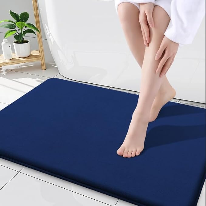 Smiry Memory Foam Bath Mat 34x21, Extra Soft and Absorbent Bathroom Rugs | Navy Blue, Quick Dry Machine Washable Non-Slip Bath Mat for Bathroom Floor, Shower and Tub