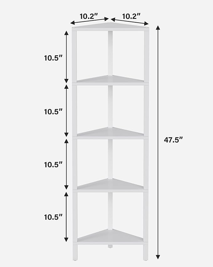 TUTOTAK Corner Shelf, 5-Tier Corner Bookshelf for Small Space | Narrow Display Corner Shelf Stand with Storage Rack, for Living Room, Bedroom, White BS05BW005