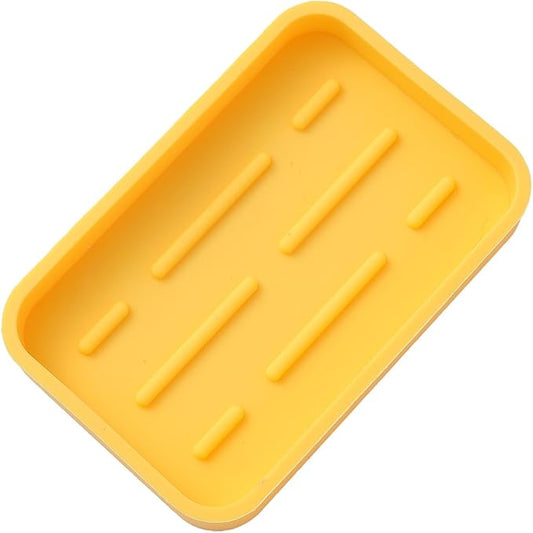 MicoYang Silicone Kitchen Sink Organizer Tray for Multiple Usage,Easy Clean Sponges Holder for Kitchen Bathroom Counter or Sink,Dish Soap Dispenser,Scrubber,Bottle,Cup Yellow 4.9”x 3.2”