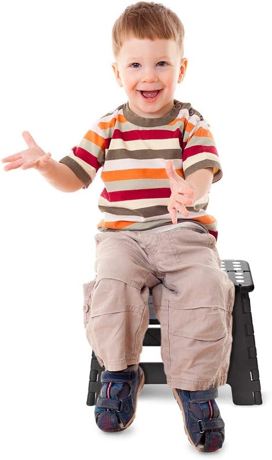 Folding Step Stool 9 Inch, Non-Slip Foldable Stools for Kids, Black | Heavy Duty Collapsible Foot Stool, Lightweight, Holds 300 lb for Toddler/Adults Kitchen Bathroom Bedroom Outdoor, with Handle
