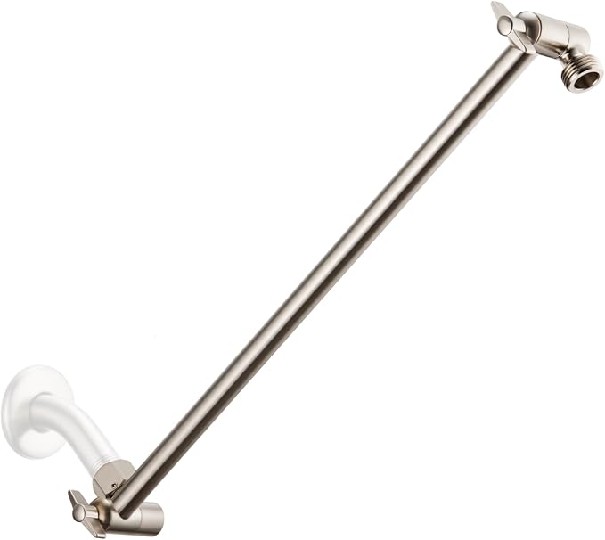 15 Inch Extra Long Adjustable Shower Head Extension Arm With Locking Set Screw, Singing Rain 304 Stainless Steel Angle Height Adjustable, G1/2 Universal Connector Compatible (Nickel Brushed)