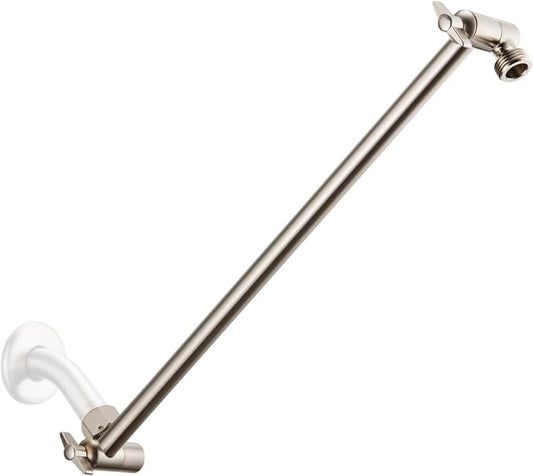 15 Inch Extra Long Adjustable Shower Head Extension Arm With Locking Set Screw, Singing Rain 304 Stainless Steel Angle Height Adjustable, G1/2 Universal Connector Compatible (Nickel Brushed)