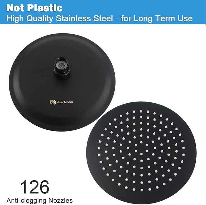 NearMoon Rain Shower Head, Ultra-Thin Design-Pressure Boosting, Awesome Some Experience, High Flow Stainless Steel Rainfall Head (10 Inch, Matte Black)