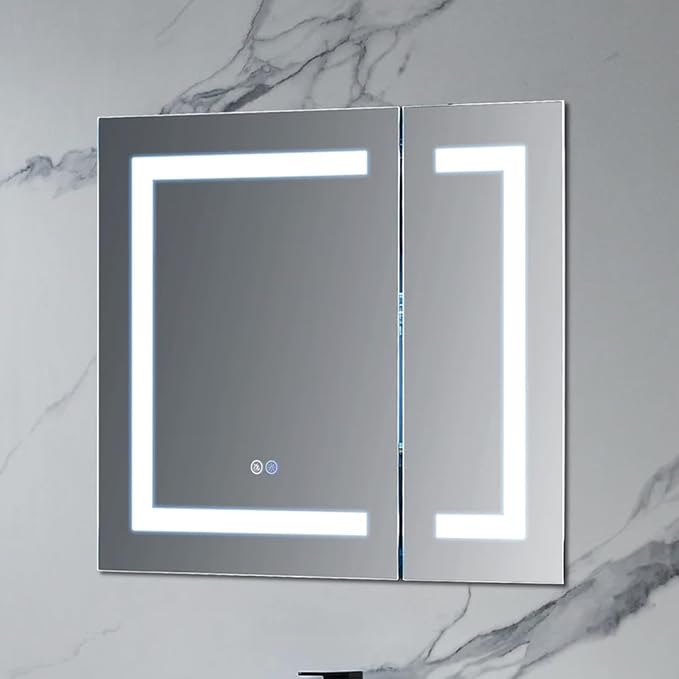 Blossom LED Medicine Cabinet Mirror for Bathroom 30x26, Lighted Medicine Cabinet with Mirror, Recessed/Surface Mount, Anti-Fog, Adjustable Brightness, Makeup, Wall Mounted Storage Cabinet