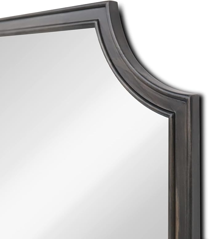 24" x 36" Full Scalloped Corners Arch Rectangle Wall Mirror with Wood Frame for Entryway, Living Room or Bedroom Home Decor - Light Woodgrain [24" x 36" Black]