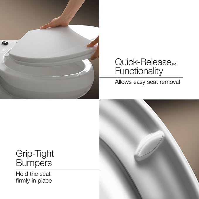 KOHLER K-4775-0 Brevia Round Toilet Seat with Quick-Release Hinges And Quick-Attach Hardware For Easy Clean, White (Pack of 2)