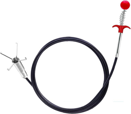 80-Inch Drain Snake Hair Clog Remover with Round Knob and 4-Claw Grabber | Flexible Coated Shaft • Reusable And Easy To Rinse • Pulls Hair, Food Waste And Debris From Curved Household Pipes