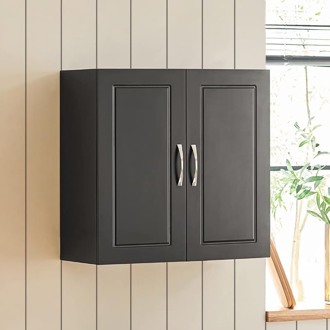 Haotian Wall Cabinet, Bathroom Storage, 23.6 x 11.8 x 23.6 in, MDF, Black | Floating Wall Storage Medicine Cabinet With Adjustable Shelf, Multi-Use Bathroom Cabinet For Entryway & Bathroom, FRG231-SCH