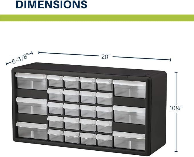 Akro-Mils 26-Drawer Plastic Drawer Storage Cabinet for Garage Organization, Bead Organizer, Building Bricks Storage, Teacher Toolbox, Makeup Organizer, 20-Inch W x 6-Inch D x 10-Inch H, 10126 Red