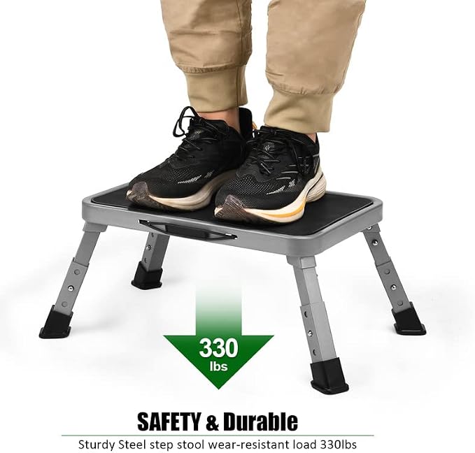 Jocauto Folding Step Stool for Adults, Height-Adjustable Small Step Stool | Step Ladder with Non-Slip Platform for Adults or Kids in Kitchen, Home, Rv,330 Lbs Capacity, Gery