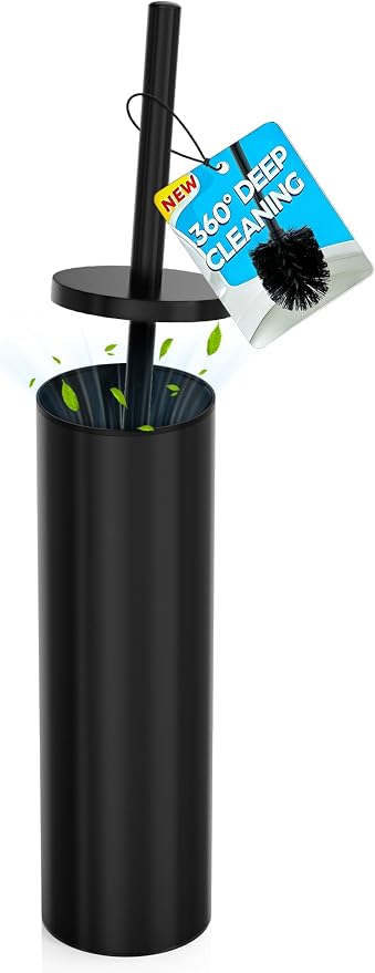 Dowry Toilet Bowl Brush and Holder Set for Bathroom | Deep Cleaning with Long Handle Hidden Toilet Bowl Scrubber with Replaceable Head Modern Decor Black Round