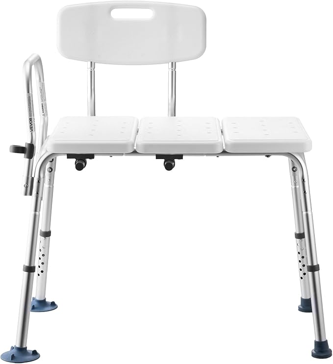VEVOR Tub Transfer Bench for Bathtub, 400 lbs Weight Capacity Heavy Duty Shower Chair with Arm and Backrest, Height Adjustable Bathroom Shower Bench Bath Seat for Adults, Seniors, Elderly and Disabled