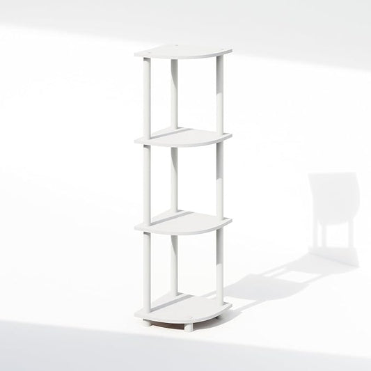 Furinno Turn-N-Tube Corner Shelf, 4-Tier Corner Bookshelf, White | Display Storage Shelves with Open Shelves, for Organization and Storage, Living Room, Home Office, Garage,