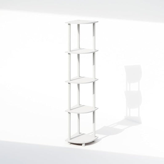 Furinno Turn-N-Tube Toolless Assembly 5-Tier Storage Shelves, White | Corner Shelf, Open Storage Book Shelf, for Organization and Storage, Living Room, Home Office, Bedroom
