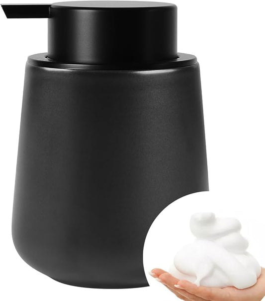 Bosilunlife 12Oz Ceramic Foam Soap Dispenser for Bathroom Kitchen Counter | Premium countertop foam pump creates delicate dense foam, stable desktop placement, Matte Black