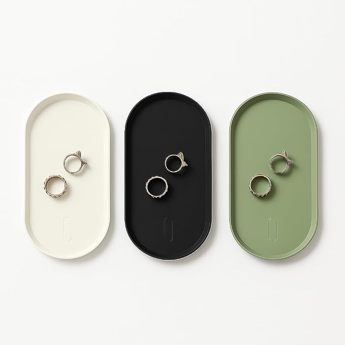 Silicone Vanity Tray, Black & White & Green, 8.66" x 3.94" | Waterproof, Non-Slip Organizer for Bathroom Counter, Kitchen Sink & Jewelry