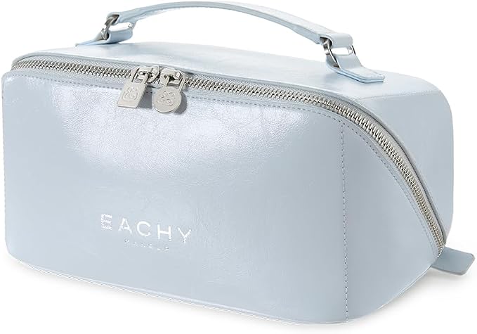 EACHY Large Capacity Travel Makeup Bag for Women, Cosmetic Pouch, Blue | Large-capacity zippered cosmetic pouch organizes makeup and toiletries as a travel makeup bag or toiletry bag for women