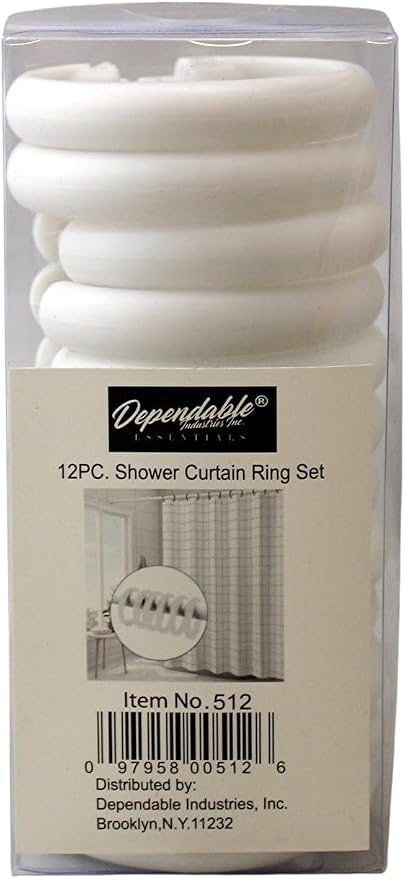 12 Piece Plastic Basic Locking Round Hook Easy Gliding Shower Curtain Rings Fits All Standard Size Shower Rods (White)